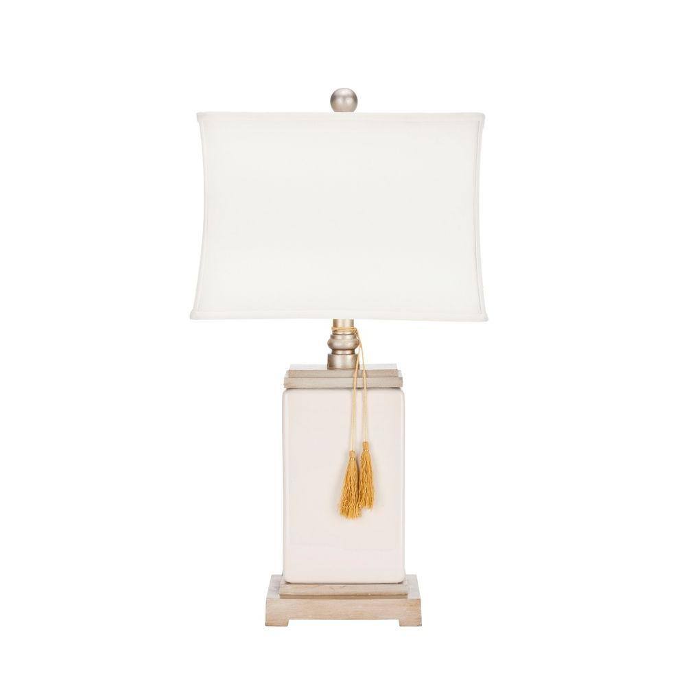 Amiliana 32 Inch Cream Ceramic Tassel Table Lamp with White Shade