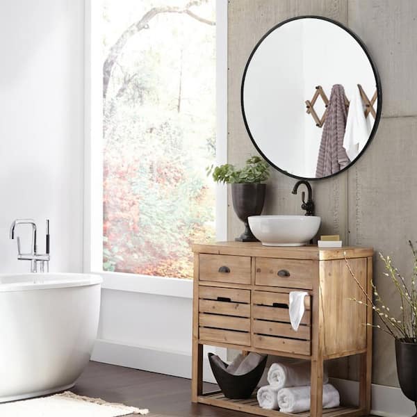 Dovelina Black 24 in. W x 24 in. H Round Slim Frame Aluminum Alloy Wall Mounted Bathroom Vanity Mirror