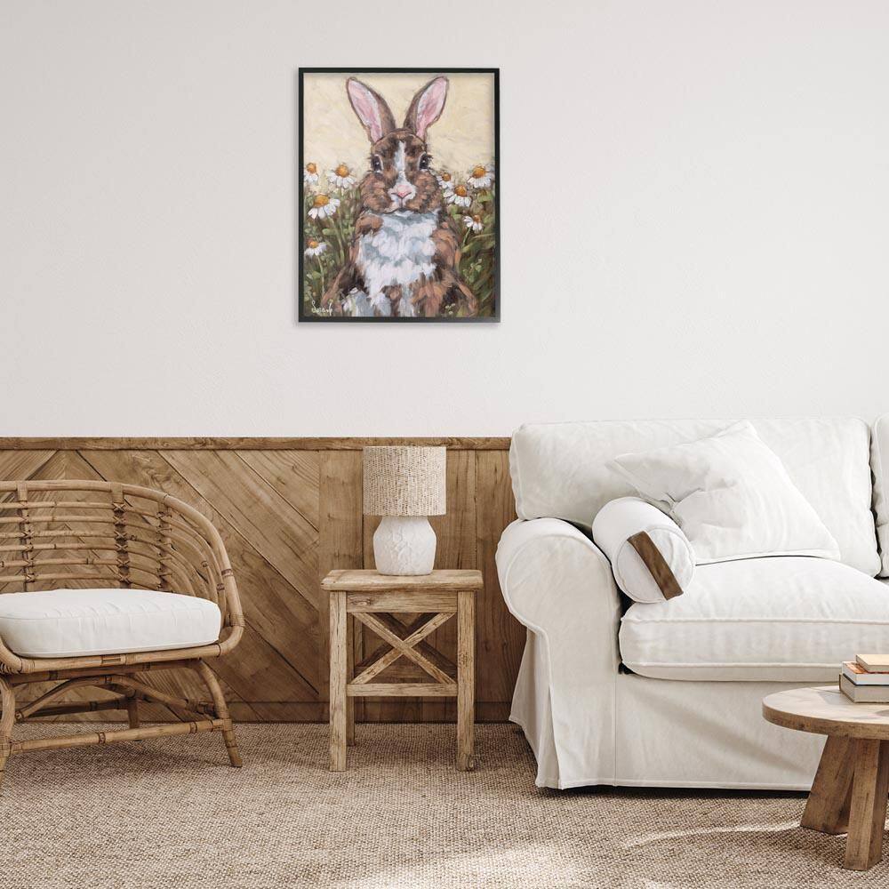 Rabbit Portrait with Daisies by Sara G. Designs Black Framed Animal Giclee Art Print 30 in. x 24 in. price history on PriceWatchPro