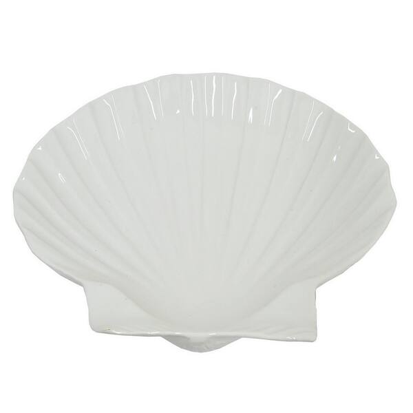 THREE HANDS White Ceramic Shell Dish