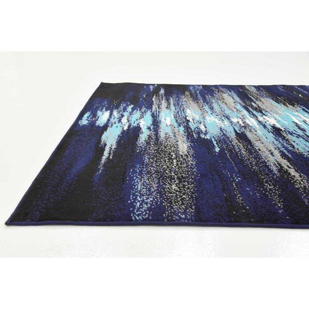 Navy Blue Abstract Synthetic 4' x 6' Area Rug