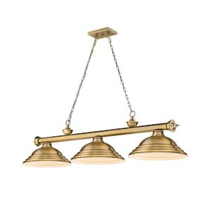 Cordon 3-Light Rubbed Brass Plus Billiard Light Stepped Rubbed Brass Shade with No Bulbs Included