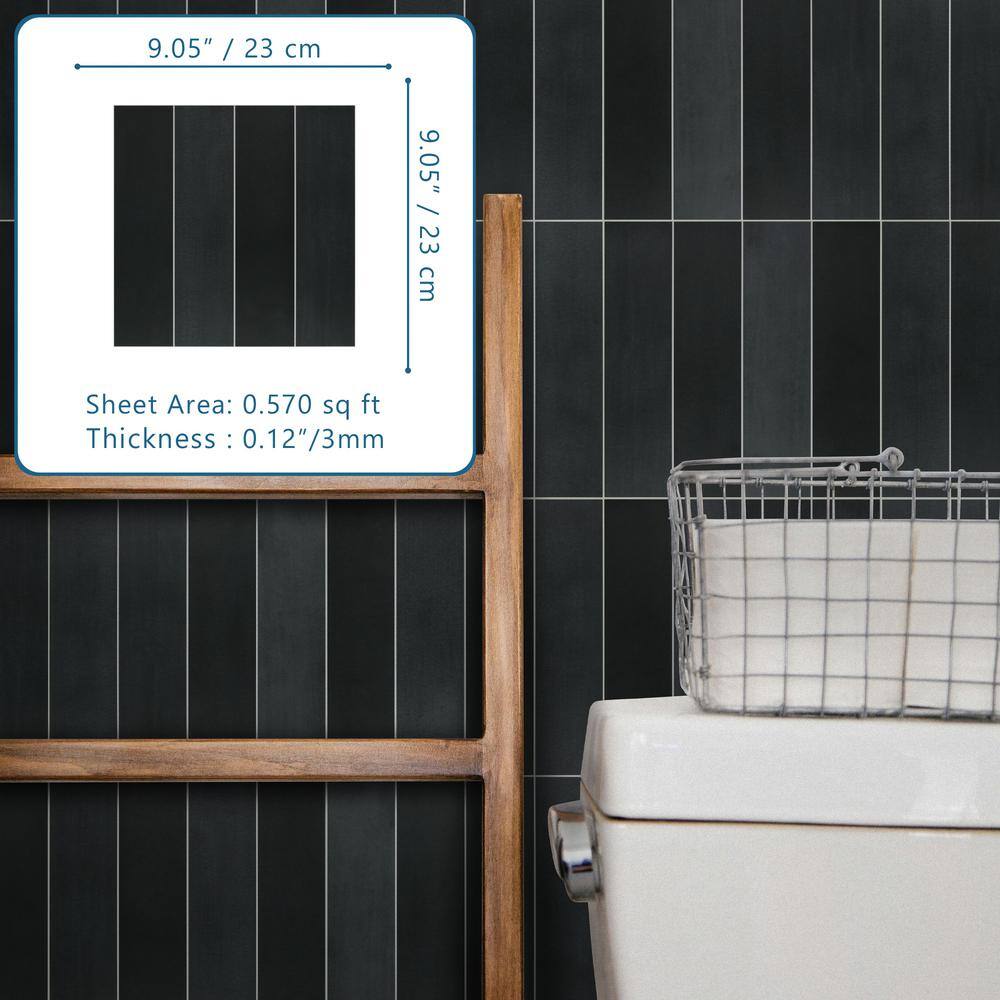 Black Stone Composite Peel & Stick Mosaic Tile Set