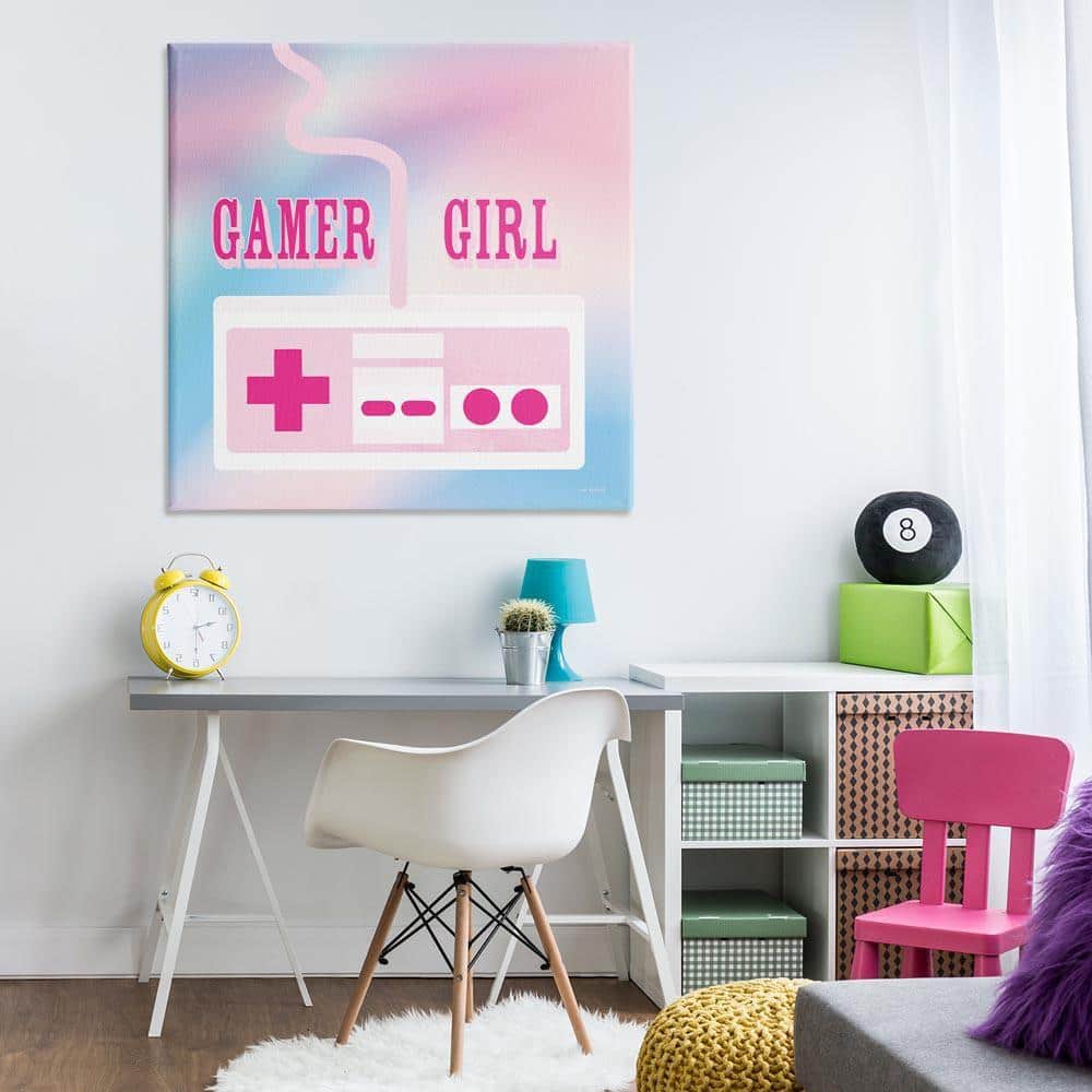 Pastel Gamer Girl Controller by Yass Naffas Designs Unframed Typography Graphic Art Print 36 in. x 36 in.