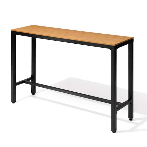 Pellebant 55 in. Patio Outdoor Bar Table Rectangle Dining Table in Brown