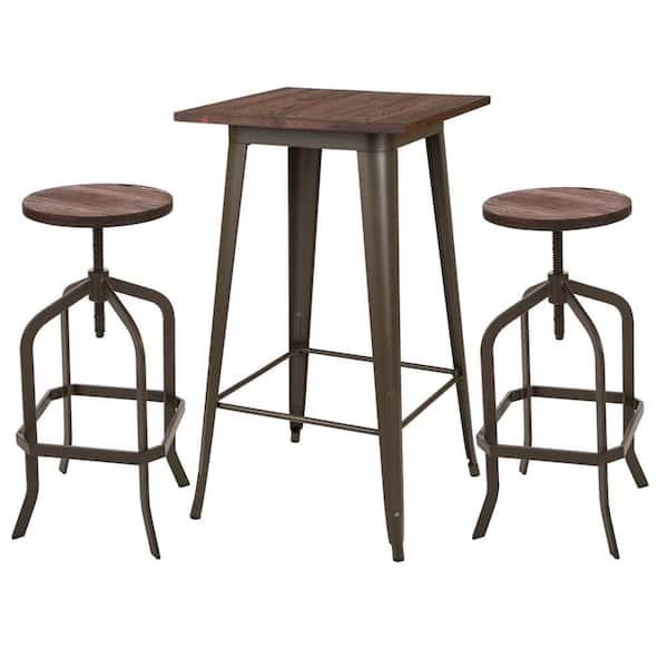 Glitzhome Coffee Rustic Steel Bar Table, Rustic Bar Table And Stool Set
