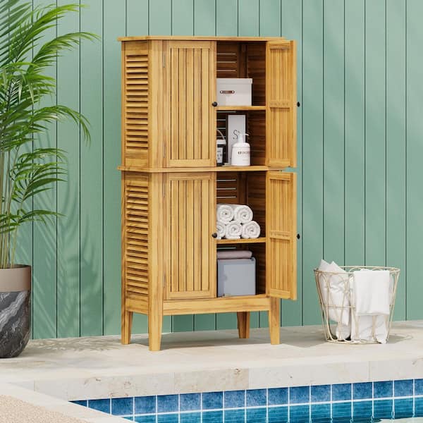 30 in. W x 16 in. D x 62 in. H Acacia Wood Outdoor Storage Cabinet