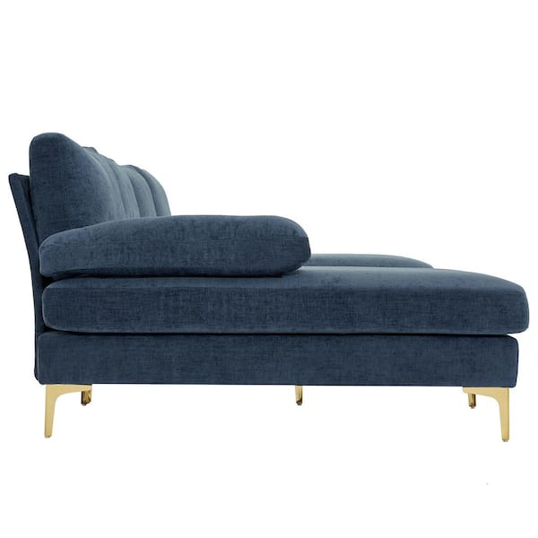 Karl home 110 in. Padded Arm 3-Piece Chenille U-Shaped Sectional Sofa in Blue