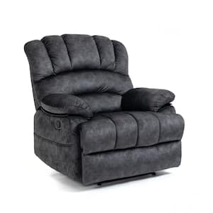 Gray Velvet Large Manual Recliner Chair in Fabric for Living Room