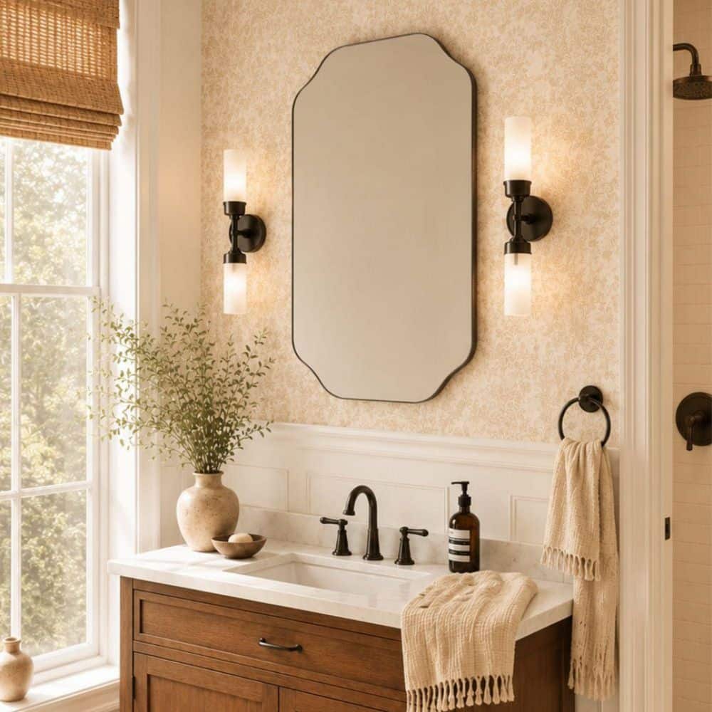 Kudi 20 in. W x 30 in. H Novelty/Specialty Irregular Metal Framed Wall Mount Bathroom Vanity Mirror in Oil Rubbed Bronze price history on PriceWatchPro
