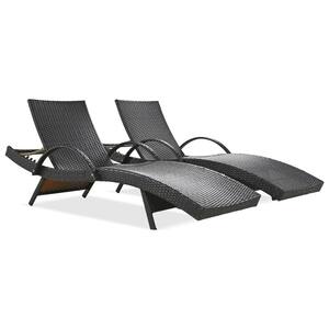 Dark Brown 2-Piece Wicker Adjustable Outdoor Chaise Lounge Patio Lounge Chairs Pool Recliners with Pull-out Side Table