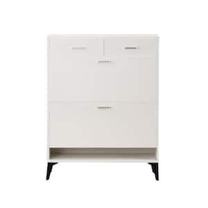 31.49in*9.44in*42.12in Freestanding Flip-Flop Shoe Cabinet in White MDF with 2 Flip-Flop Drawers and 2 Drawers