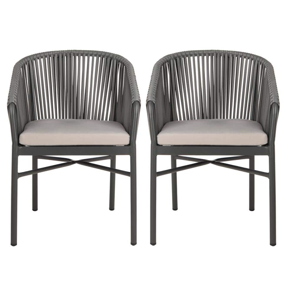 Matteo Gray Rope Arm Dining Chairs with Cushions, Set of 2