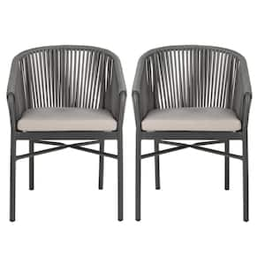 Matteo Gray Stackable Aluminum Outdoor Dining Chair with Gray Cushions (2-Pack)