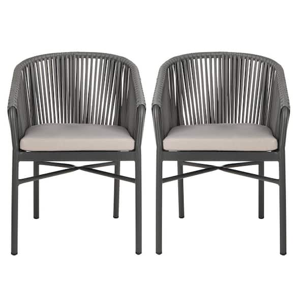 Matteo Gray Stackable Aluminum Outdoor Dining Chair with Gray Cushions (2-Pack)