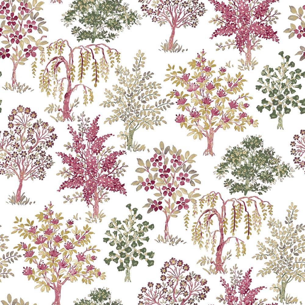 Into The Wild Red Metallic Alberi Trees Paper Non-Pasted Non-Woven Wallpape