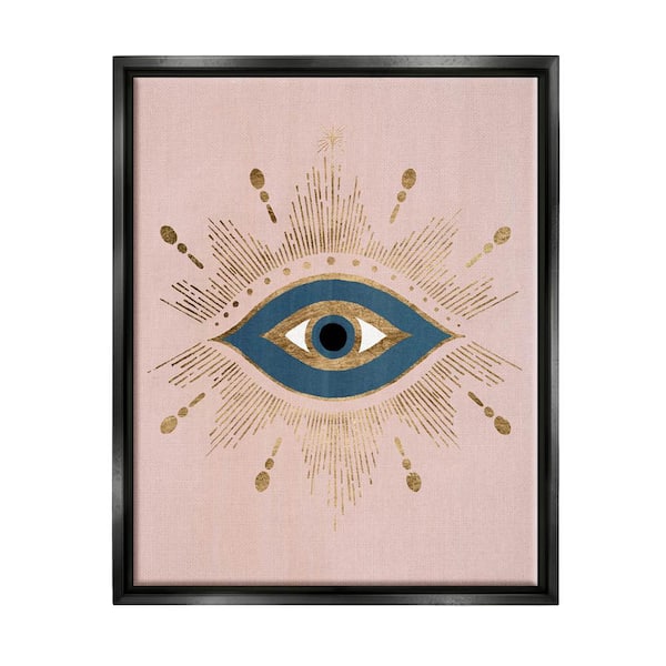 The Stupell Home Decor Collection Evil Eye Glam Boho Pattern Bold Blue Pink by Grace Popp Floater Frame Religious Wall Art Print 21 in. x 17 in.