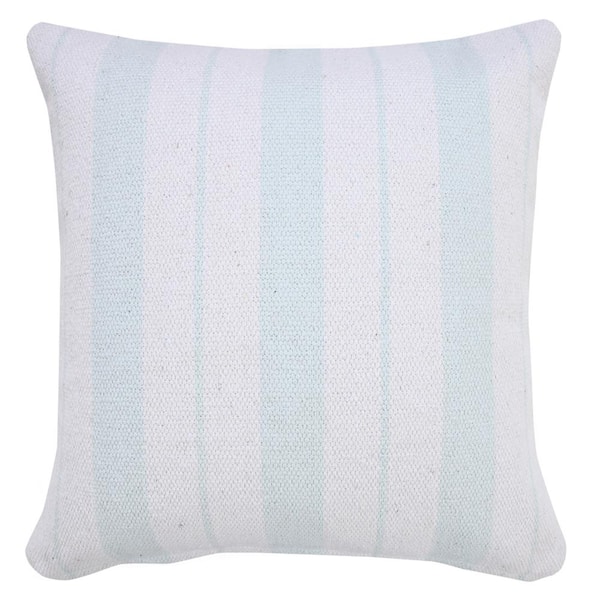 Unbranded Triple Blue / White 20 in. x 20 in. Center Striped Indoor Throw Pillow