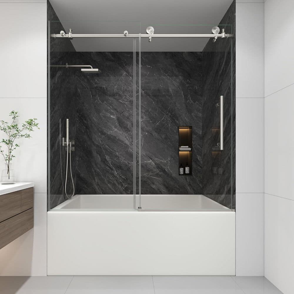EASYWORC 55-60 in. W x 60 in. H Sliding Frameless Tub Door in
