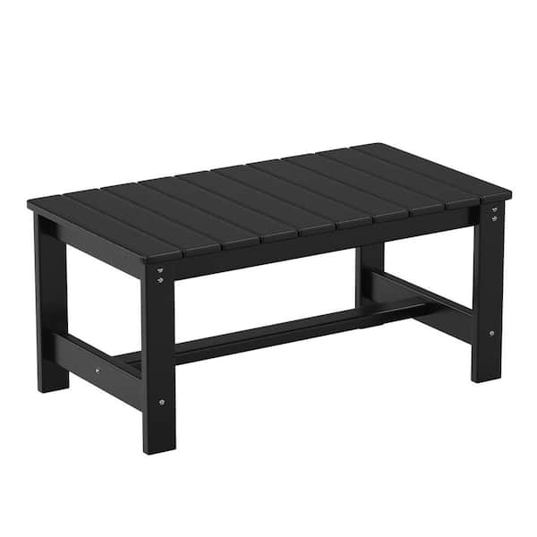 Black Plastic Outdoor Coffee Table, HDPE Patio Coffee Table for Outside