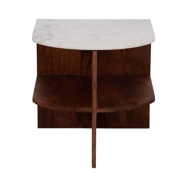 Liv & Skye 20 in. Brown Specialty Half Moon Marble Accent Table