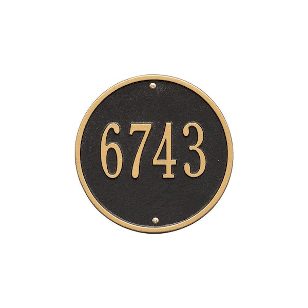 Whitehall Products Round Standard Black/Gold Wall 1-Line Address Plaque