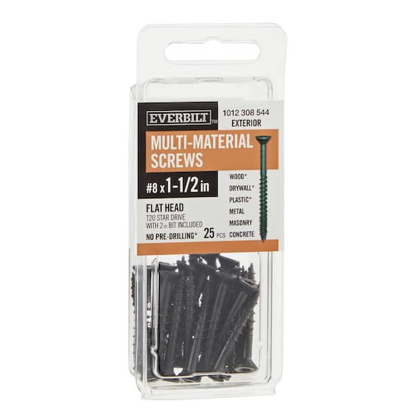 Everbilt #8 x 1-1/2 in. Black 6-Lobe Torx Drive Exterior Flat Head Multi-Material Screw (25-Pack)