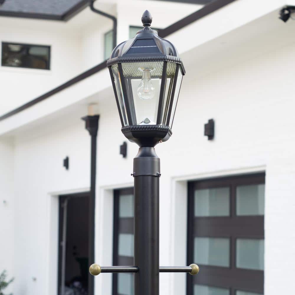 Black Aluminum Solar LED Lamp Post with Beveled Glass