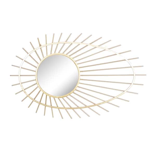 CosmoLiving by Cosmopolitan 34 in. x 22 in. Handmade Round Framed Gold Starburst Wall Mirror