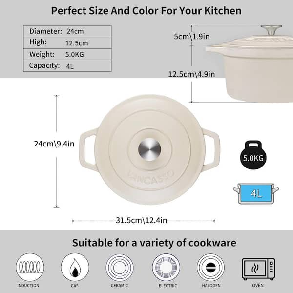 Vancasso Cast Iron 4.2 Quart Round Dutch Oven Color: Cream VS-ZTR-24-CW