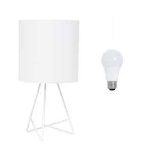 14 in. White Down to The Wire Table Lamp for Bedroom with LED Bulb Included