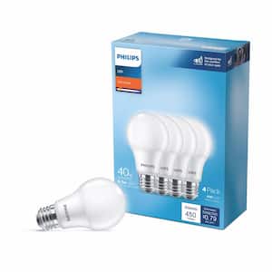 40-Watt Equivalent A19 Non-Dimmable E26 LED Light Bulb Soft White 2700K (4-Pack)