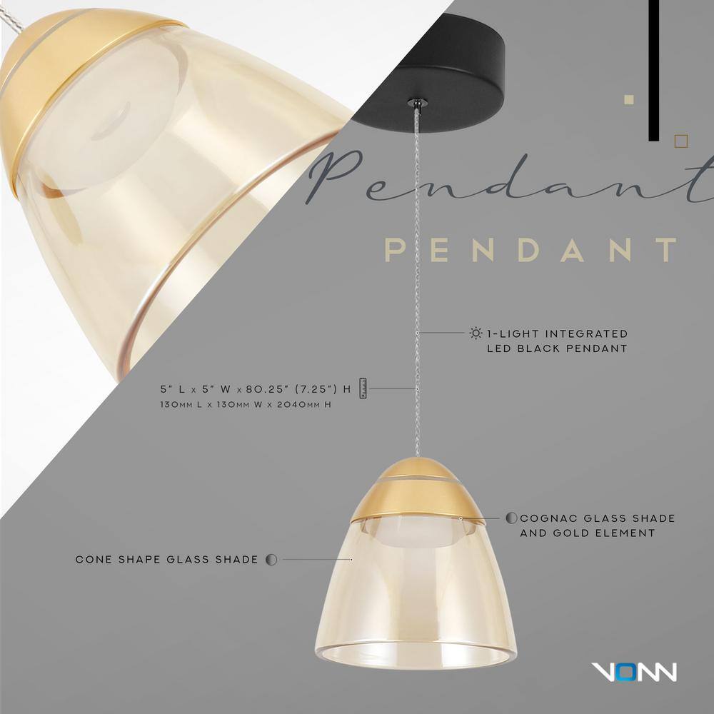Roma Contemporary Gold LED Pendant Light with Glass Shade