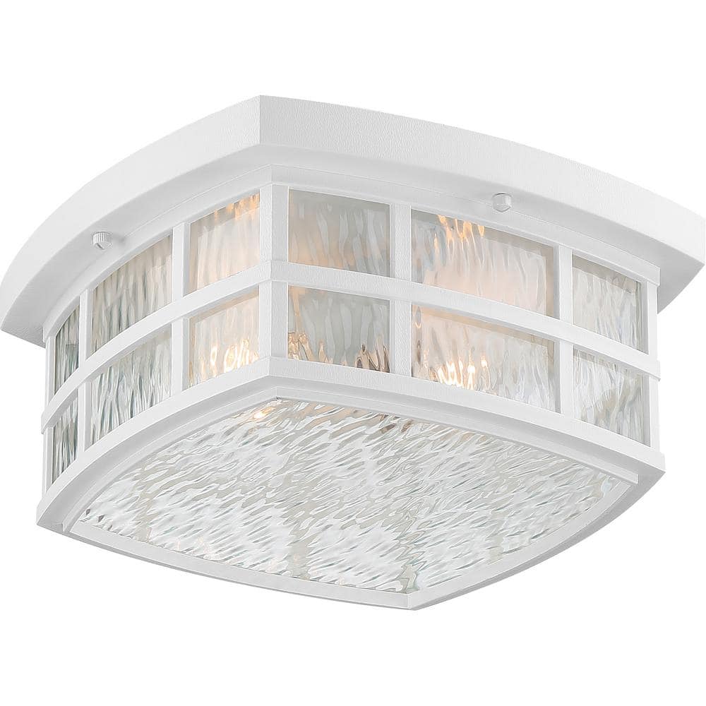 White Glass Outdoor Flush Mount Ceiling Light with Clear Water Panels