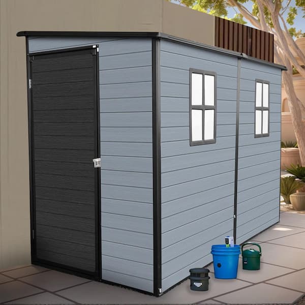8 ft. W x 4 ft. D Outdoor Resin Garden Shed with Floor and 2-Windows, Patio Storage Shed with Lockable Door (32 sq. ft.)