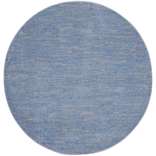 Nourison Essentials 6 ft. x 6 ft. Blue/Gray Round Solid Contemporary Indoor/Outdoor Patio Area Rug