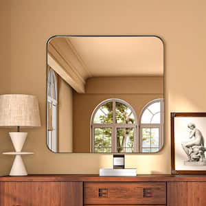 36 in. W x 36 in. H Rectangular Aluminum Framed Modern Black Rounded Wall Mirror