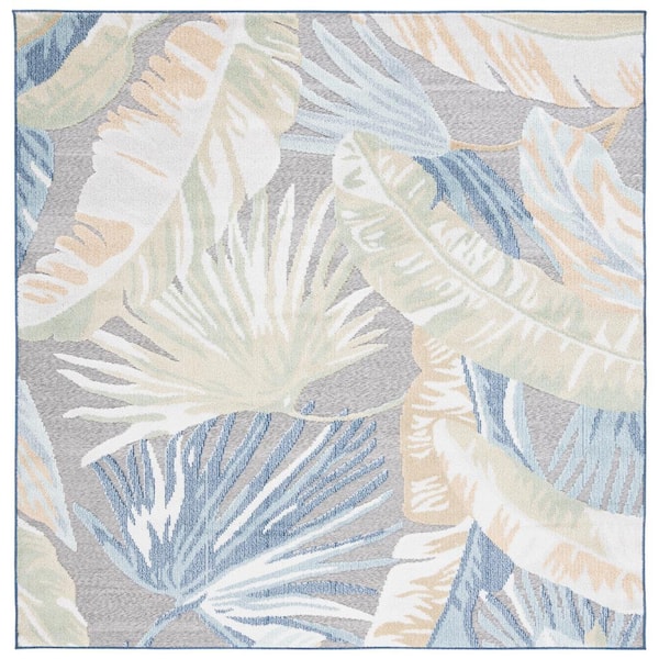 Sarasota Light Green/Navy 7 ft. x 7 ft. Floral Square Area Rug