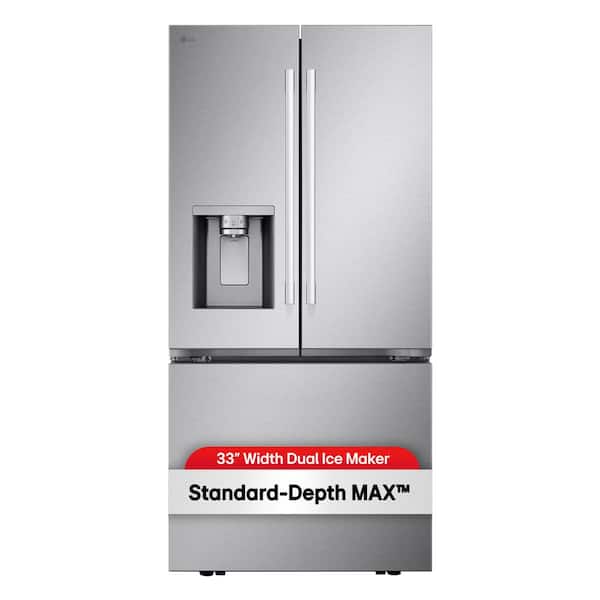 33 in. W. 25 cu.ft. Smart 3-Door French Door Refrigerator Standard Depth MAX in Stainless Steel with Dual Ice Makers
