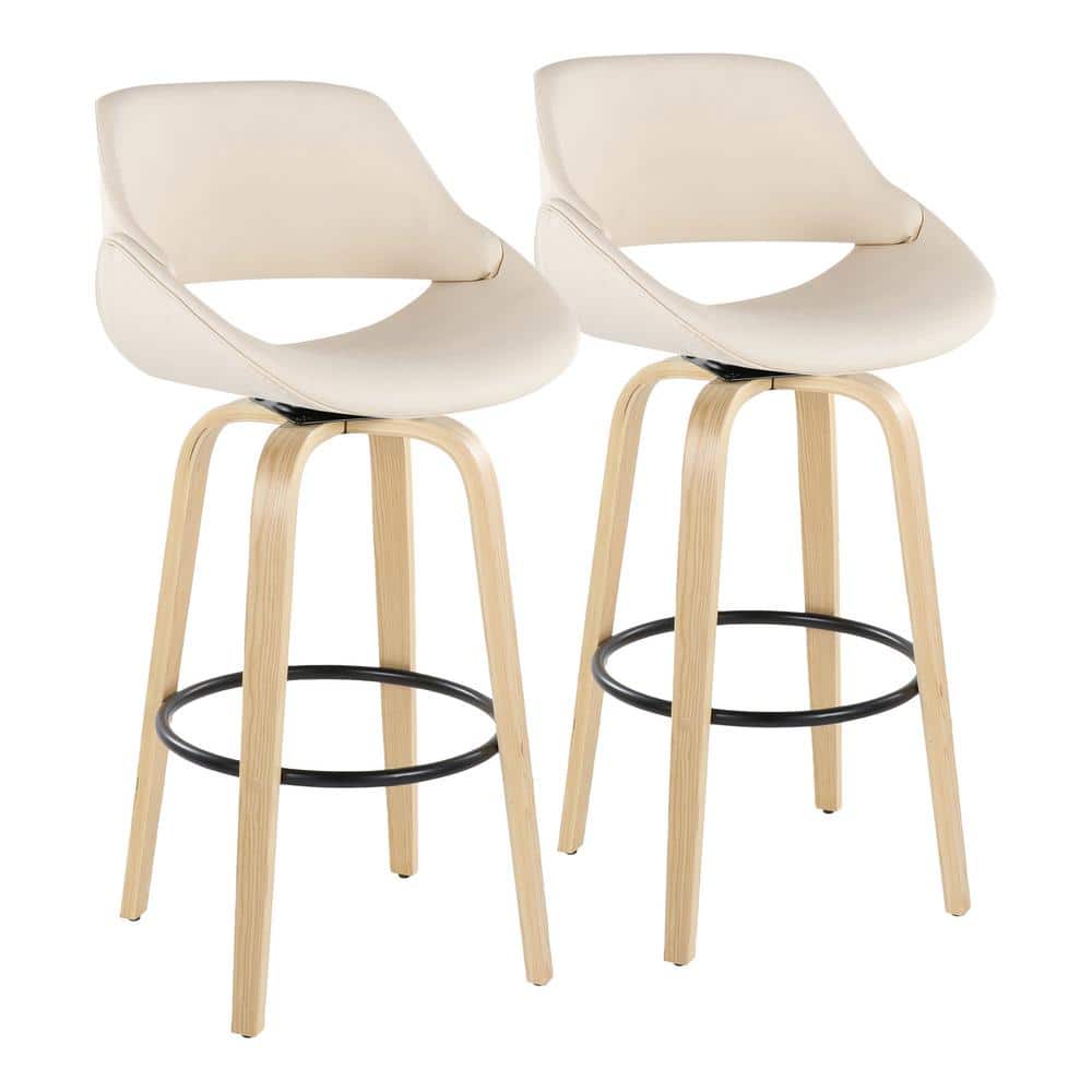 LumiSource Fabrico 29.5 in. Cream Faux Leather, Natural Wood