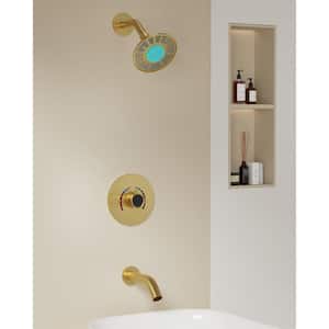 LED Display Single Handle 2-Spray Shower Faucet Set 2.5 GPM with High Pressure in. Brushed Gold(Valve Included)