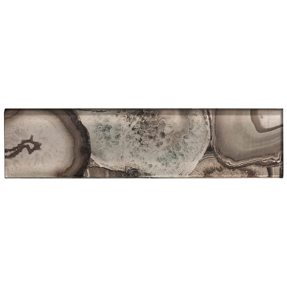 Myst Ursula Gray/Cream/Brown 3 in. x 12 in. Smooth Glass Subway Wall Tile S