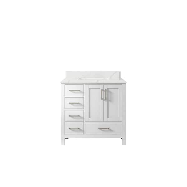 Willow Collections Malibu 36 in. W x 22 in. D x 36 in. H Single Sink Bath Vanity Center in White with Cove Edge Calacatta Quartz Top