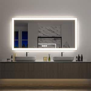 72 in. W x 36 in. H Rectangular Framed LED Anti-Fog Wall Mirror in Black with Backlit and Front Light