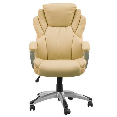 Aws 46 in. Height Beige PU Seat Adjustable Height Executive Chair with Scratch Resistant PE Casters