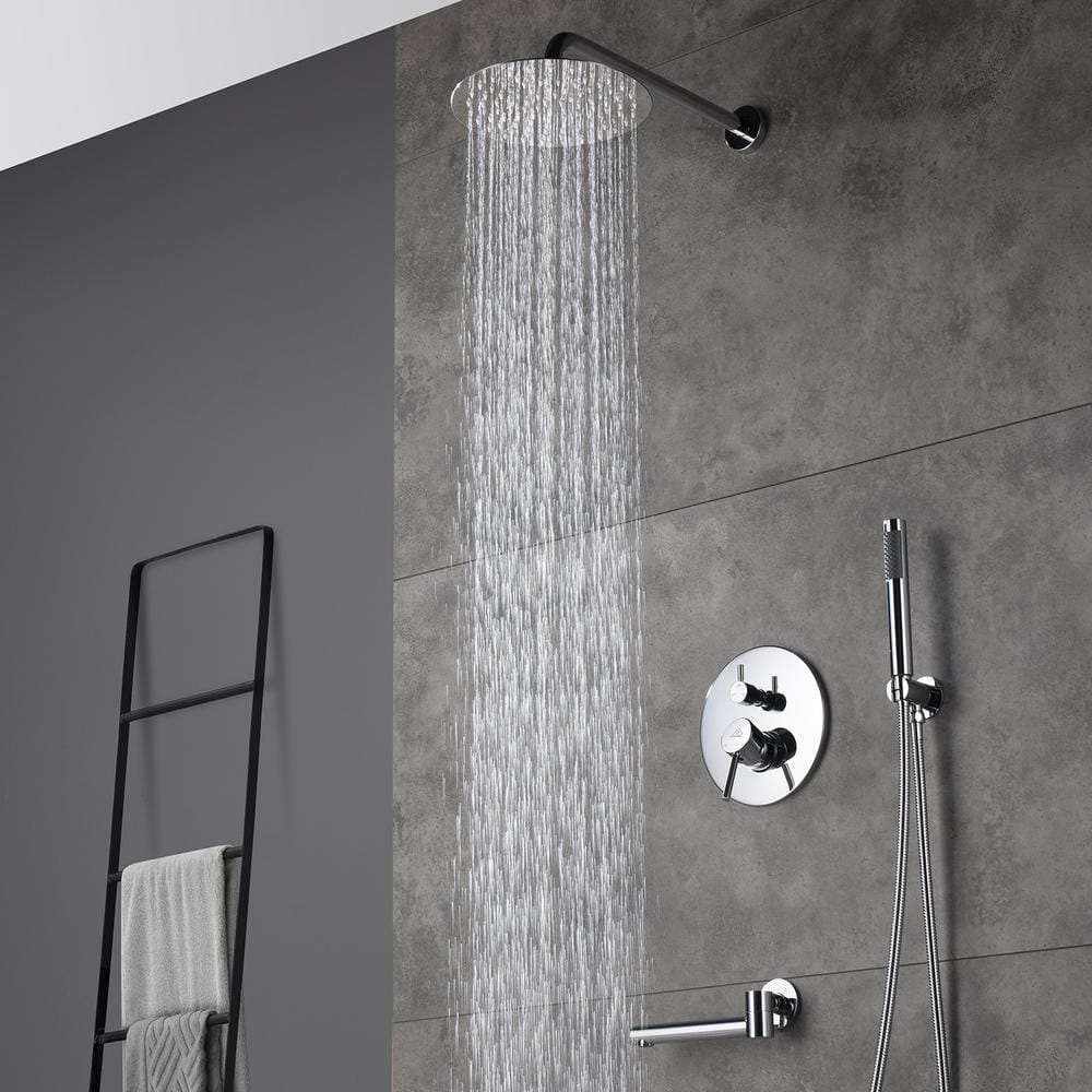 Chrome Dual Round Rain Shower System with Handheld and Wall Mount