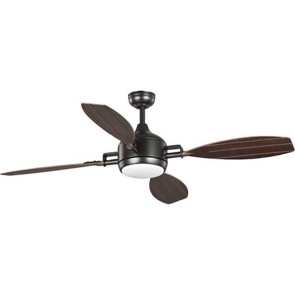 Progress Lighting Rudder 56 in. Indoor/Outdoor Integrated LED Bronze Coastal Ceiling Fan with Remote Included for Living Room and Bedroom