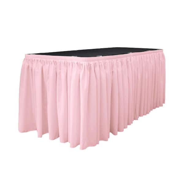 14 ft. x 29 in. Long Light Pink Polyester Poplin Table Skirt with 10 L-Clips