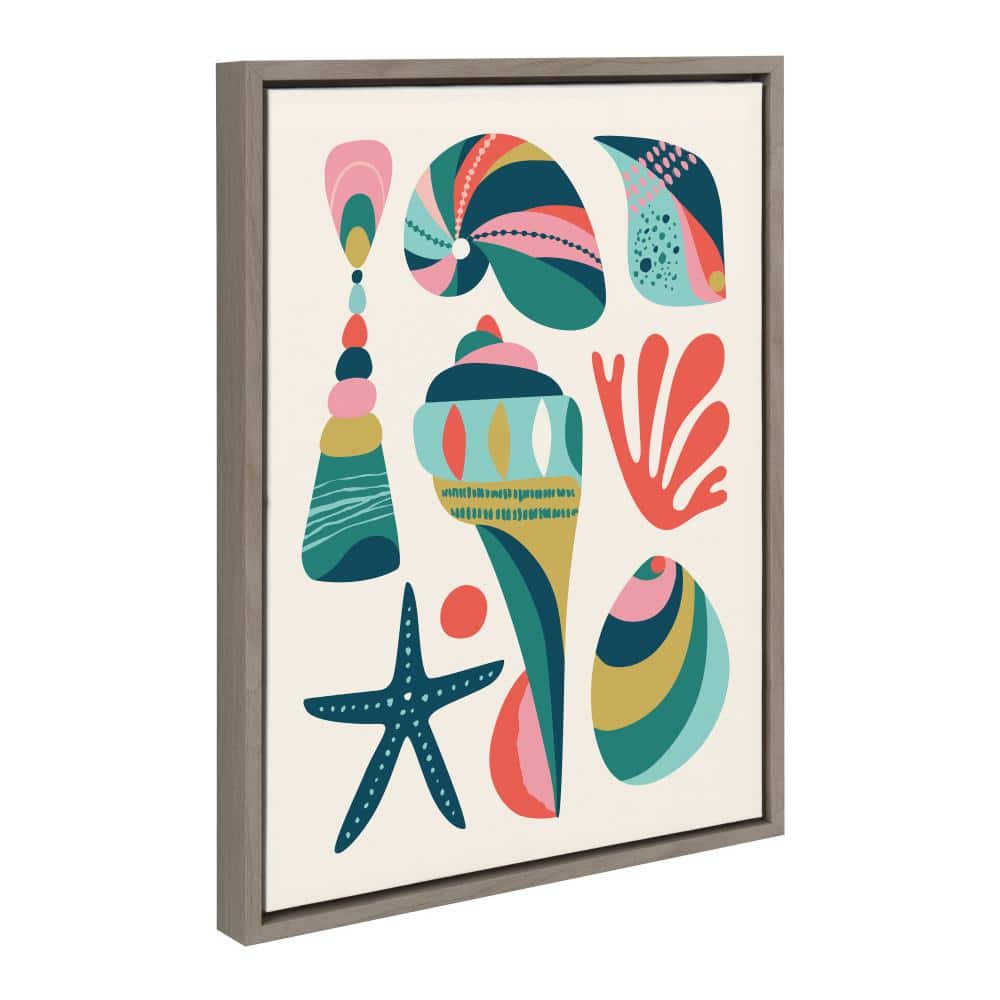 Colorful Abstract Seashells Canvas Print with Gray Frame, 18x24
