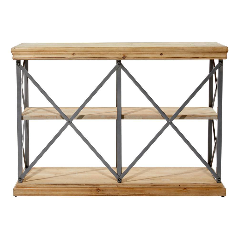 48" Brown Fir Wood and Iron 3-Tier Shelving Unit